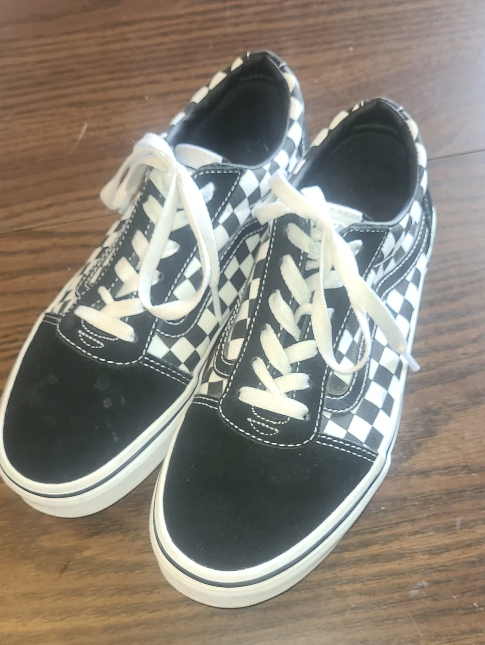 Vans Checkerboard Lace-Up Sneakers - Black & White Size Youth 6